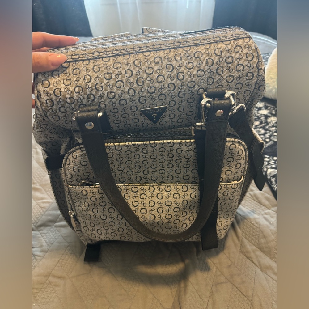 Guess Gray Monogram Backpack with Black Straps